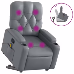 Poltrona Alzapersona Reclinabile Massaggio Grigio Similpellecod mxl 132896 - Vista aggiuntiva 2