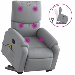 Poltrona Alzapersona Massaggi Reclinabile Grigio Chiaro Tessutocod mxl 109255 - Vista aggiuntiva 2
