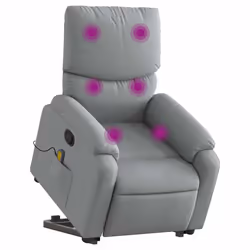 Poltrona Alzapersona Massaggi Reclinabile Grigio Chiaro Tessutocod mxl 109255 - Vista aggiuntiva 3