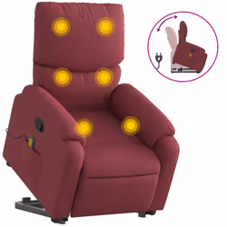 vidaXL Poltrona Alzapersona Massaggio Reclinabile Rosso Vino Tessuto - Vista aggiuntiva 2