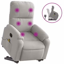 vidaXL Poltrona a Rialzo Massaggi Reclinante Grigio Chiaro Microfibra - Vista aggiuntiva 2