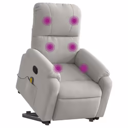 vidaXL Poltrona a Rialzo Massaggi Reclinante Grigio Chiaro Microfibra - Vista aggiuntiva 3