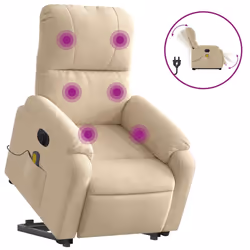 vidaXL Poltrona Alzapersona Reclinabile Massaggiante Crema Microfibra - Vista aggiuntiva 2