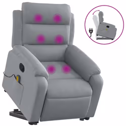Poltrona Alzapersona Massaggi Reclinabile Grigio Chiaro Tessutocod mxl 108857 - Vista aggiuntiva 2