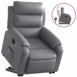 vidaXL Poltrona Alzapersona Reclinabile Grigio in Similpelle - Vista aggiuntiva 2