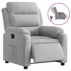Poltrona Elettrica Reclinabile Grigio Chiaro in Vera Pellecod mxl 108864 - Vista aggiuntiva 2