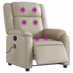 vidaXL Poltrona Massaggiante Elettrica Reclinabile Crema Similpelle - Vista aggiuntiva 3