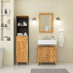 Set Mobili da Bagno 3pz Marrone e Nero Legno Massello di Mango Vidaxl 62055