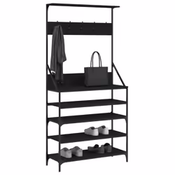 Appendiabiti con Porta Scarpe Nero 90x34x184 cmcod mxl 108373 - Vista aggiuntiva 3