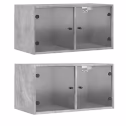 vidaXL Mobili a Muro con Ante in Vetro 2pz Grigio Cemento 68,5x37x35cm - Vista aggiuntiva 2