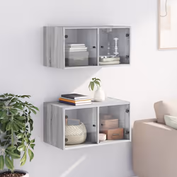 Mobili a Muro con Ante in Vetro 2pz Grigio Sonoma 68,5x37x35 cmcod mxl 111330 - Vista aggiuntiva 3