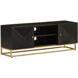 Mobile tv Nero 110x30x40 cm in Legno Massello di Mango e Ferro Vidaxl