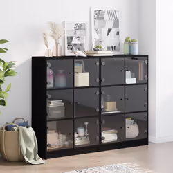 vidaXL Libreria con Ante Nera 136x37x109 cm in Legno Multistrato - Vista aggiuntiva 3
