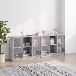 Libreria con Ante Grigio Cemento 204x37x75 cm Legno Multistratocod mxl 111467 - Vista aggiuntiva 3