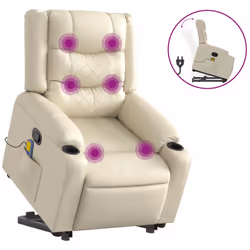 Poltrona Alzapersona Reclinabile Massaggio Crema Similpellecod mxl 85149 - Vista aggiuntiva 2