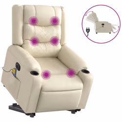 vidaXL Poltrona Alzapersona Elettrica Reclinabile Crema in Similpelle - Vista aggiuntiva 2