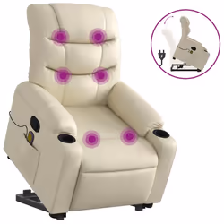 Poltrona Alzapersona Reclinabile Massaggio Crema Similpellecod mxl 108858 - Vista aggiuntiva 2