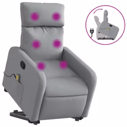 Poltrona Alzapersona Massaggi Reclinabile Grigio Chiaro Tessutocod mxl 84927 - Vista aggiuntiva 2