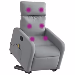 Poltrona Alzapersona Massaggi Reclinabile Grigio Chiaro Tessutocod mxl 84927 - Vista aggiuntiva 3