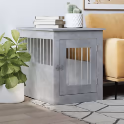 Questa gabbia per cani da arredamento, che funge sia da cuccia che da tavolino, costituisce un'aggiunta pratica e accattivant ...
