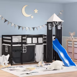 Questo letto a soppalco per bambini è realizzato in legno massello di pino ed è progettato per il divertimento e l'ottimizzaz ...