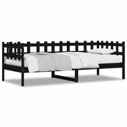 VidaXL 840378, Divano letto, Nero, Legno di pino, 2035 mm, 880 mm, 685 mm