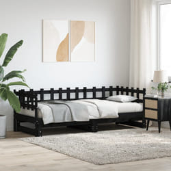 Dormeuse Estraibile Nera 2x(80x200) cm Legno Massello di Pinocod mxl 134259