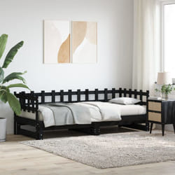 Dormeuse Estraibile Nera 2x(90x200) cm Legno Massello di Pino Vidaxl 38612