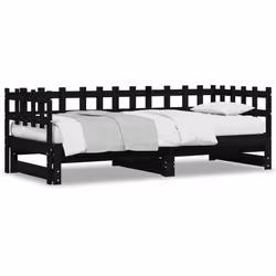 Dormeuse Estraibile Nera 2x(90x190) cm Legno Massello di Pinocod mxl 132487 - Vista aggiuntiva 2