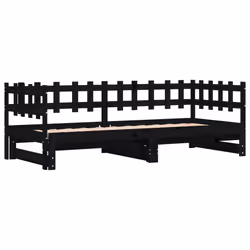 Dormeuse Estraibile Nera 2x(90x190) cm Legno Massello di Pinocod mxl 132487 - Vista aggiuntiva 3