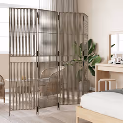 Divisorio per Ambienti a 4 Pannelli Grigio in Polyrattancod mxl 109802 - Vista aggiuntiva 3