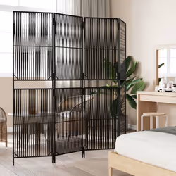Divisorio per Ambienti a 4 Pannelli Nero in Polyrattancod mxl 109903 - Vista aggiuntiva 3