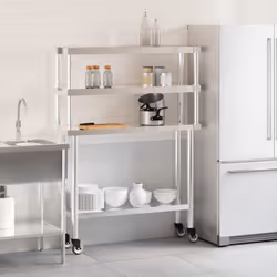 Tavolo Lavoro Cucina con Ripiano 110x30x150 cm Acciaio Inoxcod mxl 88203 - Vista aggiuntiva 3