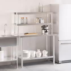 Tavolo Lavoro Cucina con Ripiano 110x55x150 cm Acciaio Inoxcod mxl 88101 - Vista aggiuntiva 3