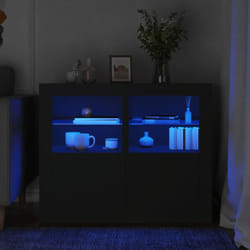 Armadietti con Luci led 2pz Neri in Legno Multistrato - Vidaxl