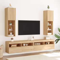 vidaXL Mobili TV con Luci LED 2pz Rovere Sonoma 30,5x30x102 cm - Vista aggiuntiva 3