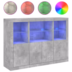 vidaXL Credenze con Luci LED 3 pz Grigio Cemento in Legno Multistrato - Vista aggiuntiva 2
