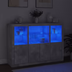 vidaXL Credenze con Luci LED 3 pz Grigio Cemento in Legno Multistrato - Vista aggiuntiva 3