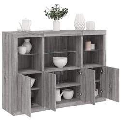 vidaXL Credenze con Luci LED 3 pz Grigio Sonoma in Legno Multistrato