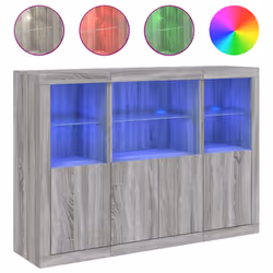 vidaXL Credenze con Luci LED 3 pz Grigio Sonoma in Legno Multistrato - Vista aggiuntiva 2