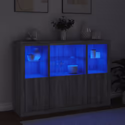 vidaXL Credenze con Luci LED 3 pz Grigio Sonoma in Legno Multistrato - Vista aggiuntiva 3