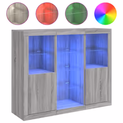 Credenze con Luci LED 3 pz Grigio Sonoma in Legno Multistratocod mxl 133823 - Vista aggiuntiva 2