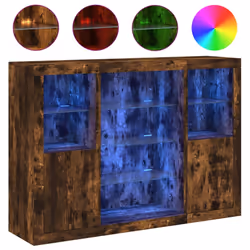 vidaXL Credenze con Luci LED 3 pz Rovere Fumo in Legno Multistrato - Vista aggiuntiva 2
