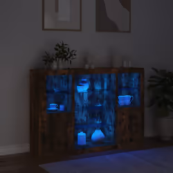 vidaXL Credenze con Luci LED 3 pz Rovere Fumo in Legno Multistrato - Vista aggiuntiva 3