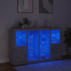 vidaXL Credenze con Luci LED 3 pz Grigio Cemento in Legno Multistrato - Vista aggiuntiva 3