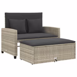 vidaXL Divano da Giardino con Cuscini 2 Posti Grigio Chiaro Polyrattan - Vista aggiuntiva 2