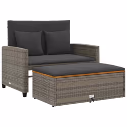 vidaXL Divano Giardino con Cuscini 2 Posti Grigio in Polyrattan Acacia - Vista aggiuntiva 2