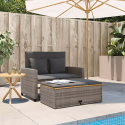 vidaXL Divano Giardino con Cuscini 2 Posti Grigio in Polyrattan Acacia - Vista aggiuntiva 3