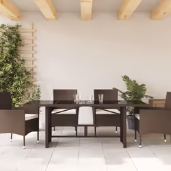 Tavolo Giardino Piano Vetro Marrone 190x80x74cm Polyrattancod mxl 91725 - Vista aggiuntiva 3