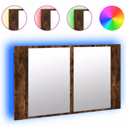 Armadietto a Specchio con LED Rovere Fumo 80x12x45cm Acrilicocod mxl 87447 - Vista aggiuntiva 2
